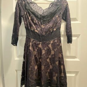 Vintage Free People Black/Dark Navy Lace Dress - 3/4 Sleeves - Size Small